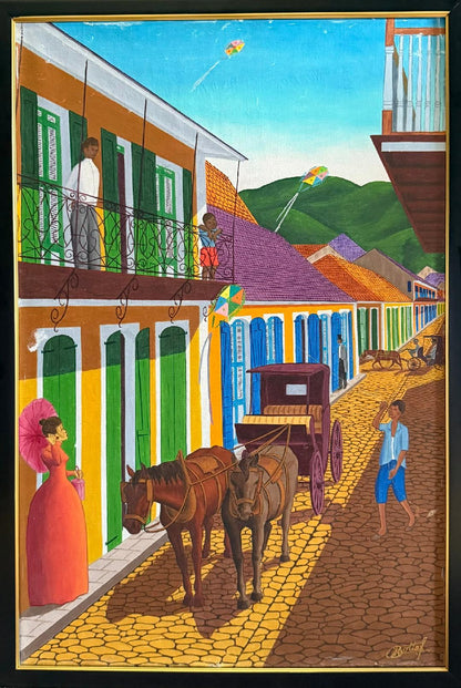 Jean-Baptiste Bottex (1918-1979) 36"x24" Carriage in Cap-Haitien c1970 Oil on Canvas Painting #1-2-95MFN