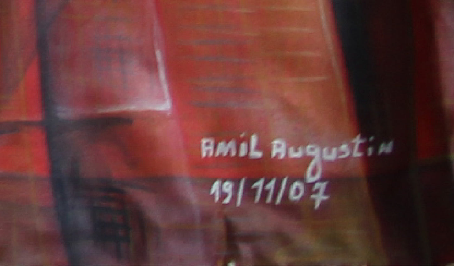 Jean Amil Augustin 11.81"x53.94" Chronicle of Time 2007 Oil on Canvas Unframed Painting #9CFS