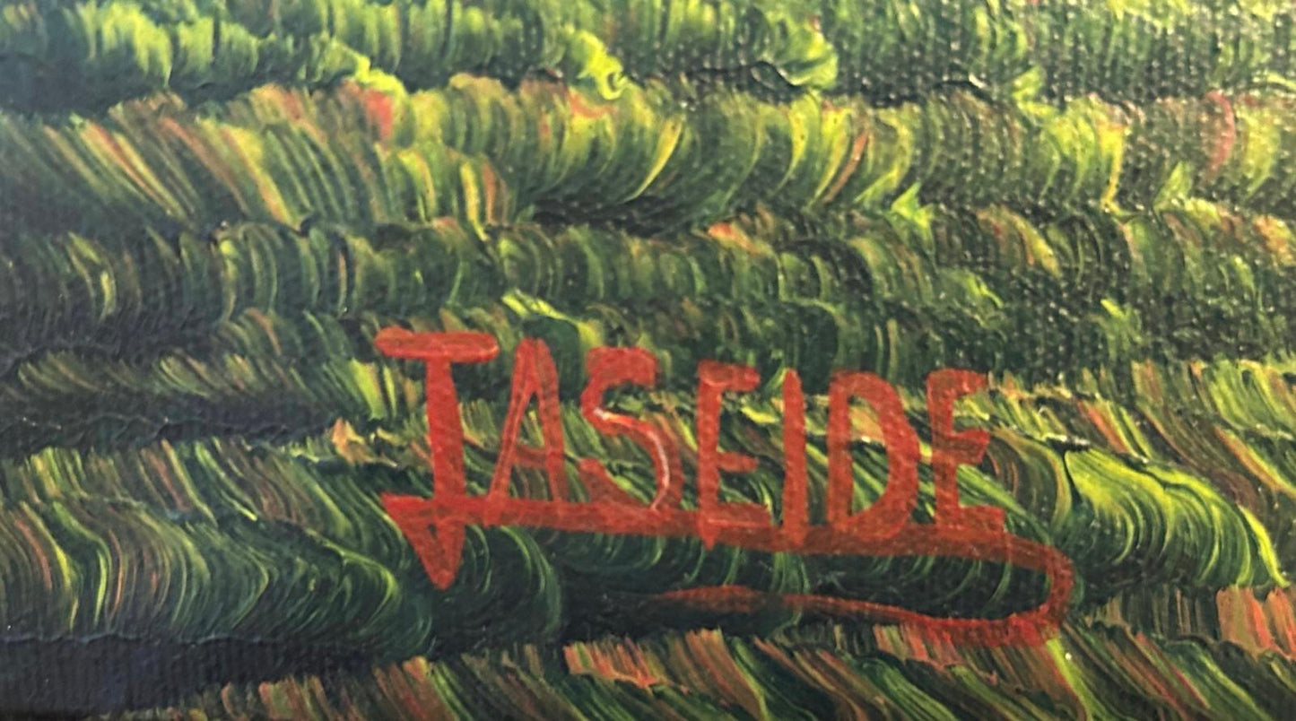 Jean Adrien Seide 24"x48" Lush Haitian Landscape c2003 Acrylic on Canvas Unframed Painting #1AK