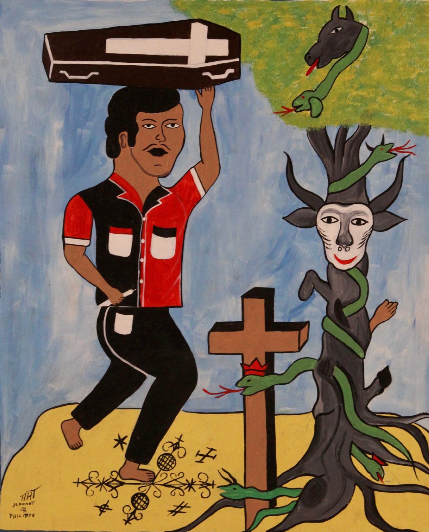 Jeannot Jn-Philippe (1958-1997) 23.75"x19.50" Baron Samedi Acrylic on Board Unframed Painting#1TP