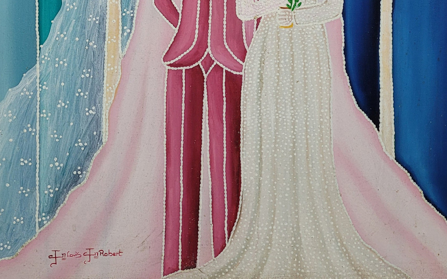 Jn-Louis Jn-Robert 36"x20" Weddings c1980 Oil on Canvas Unframed Painting #1WF