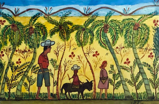 Joseph Jn-Laurent (Haitian, 1893-1976) 16"x24" To The Market 1970's Watercolor on Paper Framed Under Glass #2MFN