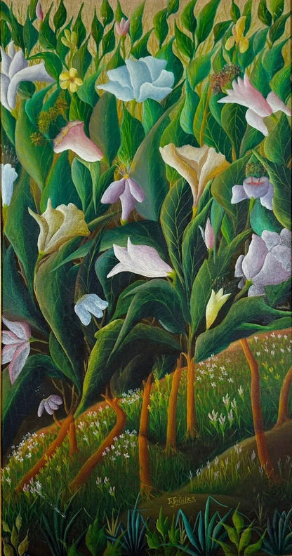 Joseph Jn-Gilles 36"x19" Flowers c1980 Oil on Canvas Painting #1PN-MIA