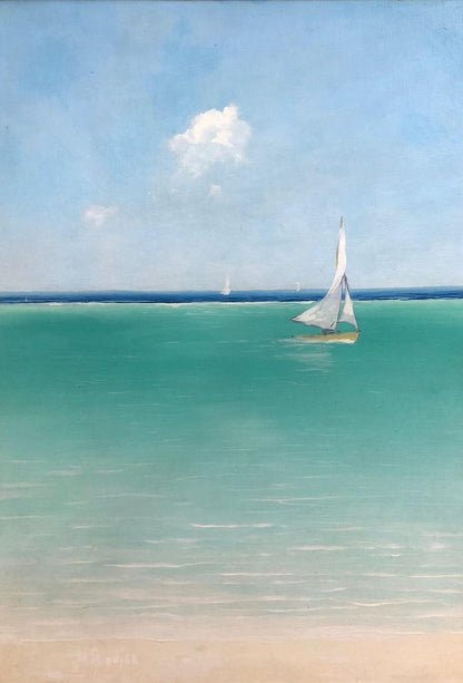 Juan Plutarco Andujar (1931-1995) 30"x24" Sealboat at Sea Acrylic on Canvas Unframed Painting #29FN