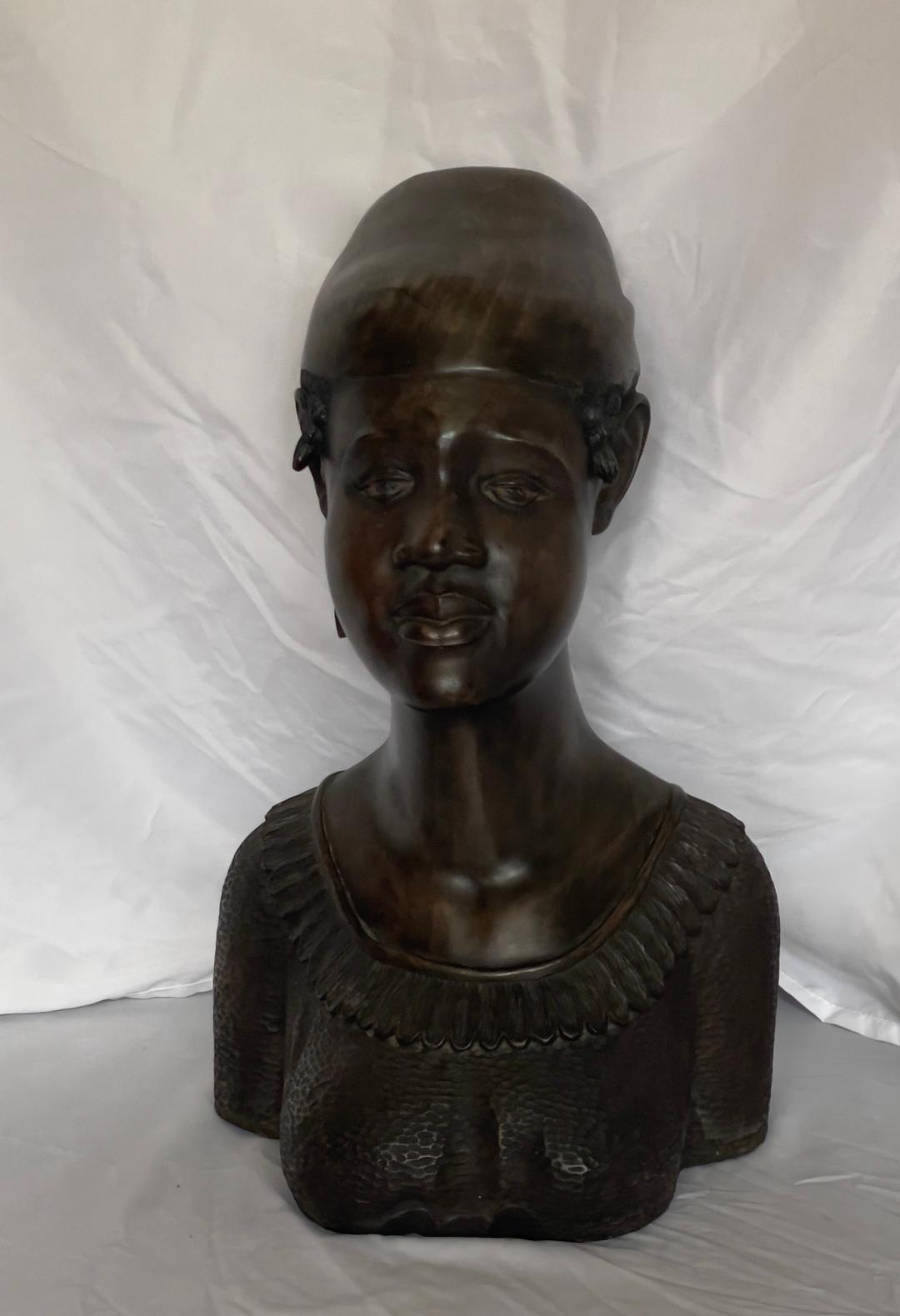 L.S. Decimus 10"Lx6"W"x15"H Black Female Bust Hand Carved in Mahogany Wood #1MFN