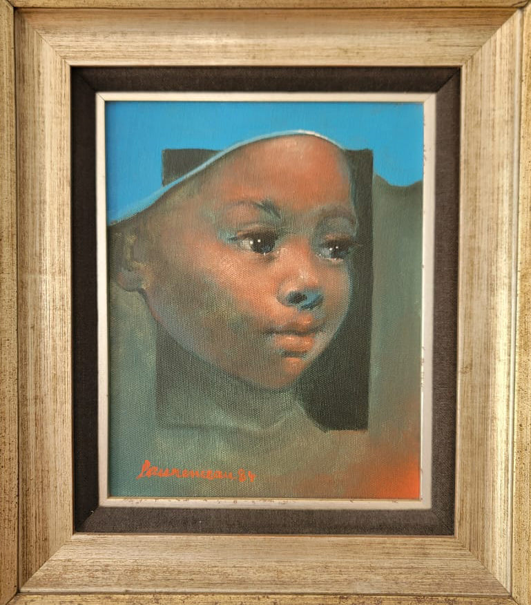 Lyonel Laurenceau 10"x8" Little Girl Portrait 1984 Acrylic on Canvas Framed Painting #2MA