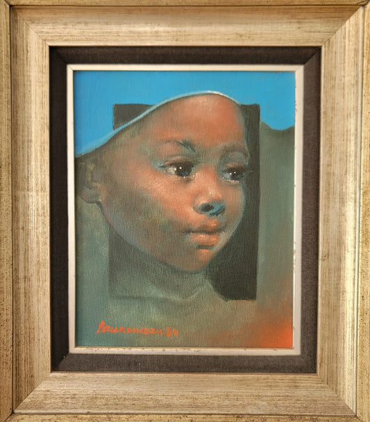 Lyonel Laurenceau 10"x8 » Portrait de petite fille 1984 Acrylique sur toile Peinture encadrée #2MA