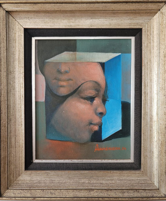 Lyonel Laurenceau 10"x8 » Deux visages 1984 Acrylique sur toile Peinture encadrée #1MA