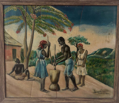 Louis Vassor (1888-1968) 19"x22" Rural Labor Scene c1930 Oil on Canvas Framed Under Glass Painting #3CZ