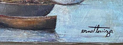 Ernst Louizor (Haitian, 1938-2011) 24"x36" Fishing Boats at Harbor Oil on Canvas Unframed Painting #2JN-HA