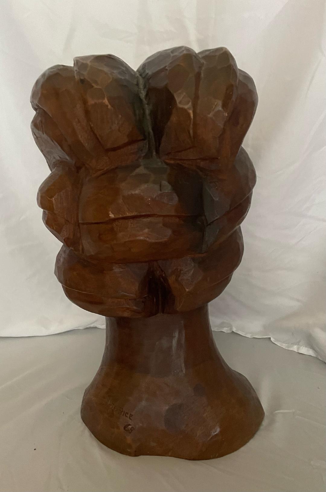 Jean-Baptiste &amp; Joseph Maurice 9"Lx6"W"x15"H 1969 Buste féminin noir sculpté à la main en bois d'acajou #1MFN