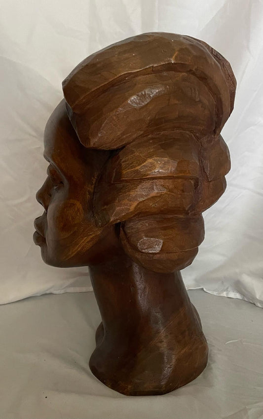 Jean-Baptiste &amp; Joseph Maurice 9"Lx6"W"x15"H 1969 Buste féminin noir sculpté à la main en bois d'acajou #1MFN