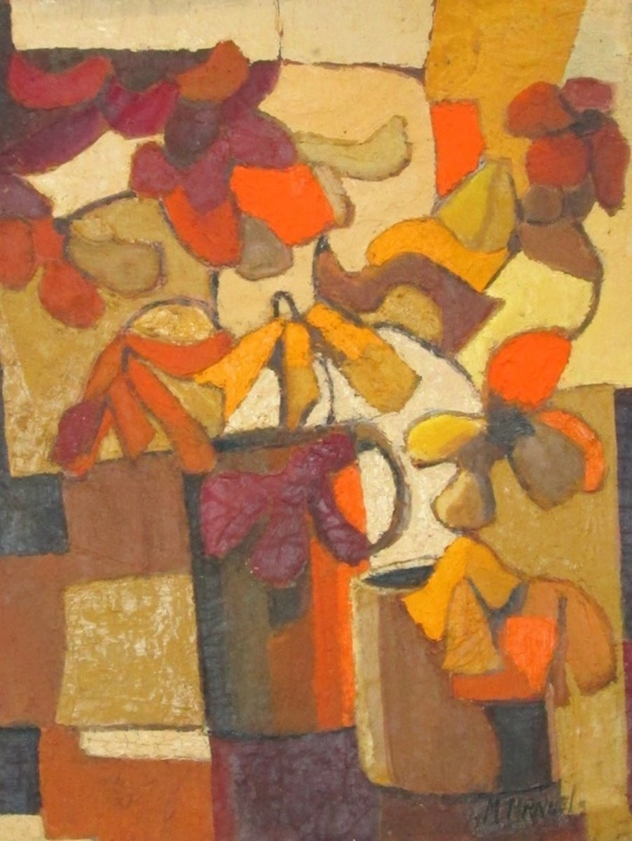 Michele Manuel (1935-2022) 16"x20 » Feuilles d'automne 1961 Acrylique sur toile Peinture #J313