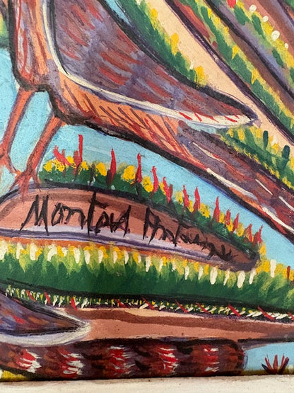 Montas Antoine 9.5"x7.5" Birds c1970 Oil on Board Painting #1ML