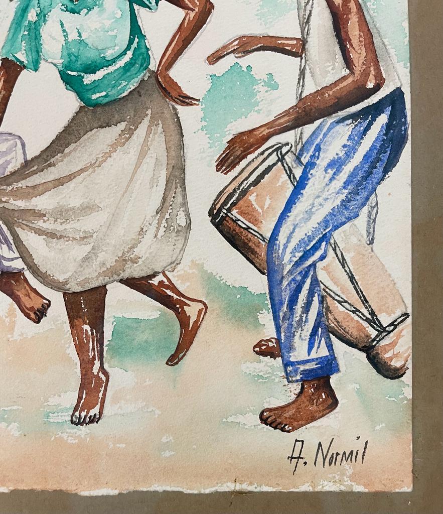 Andre Normil (1934-2014) 10"x11" Drum Dance  c1960 Watercolor on Paper #1400GN-HA