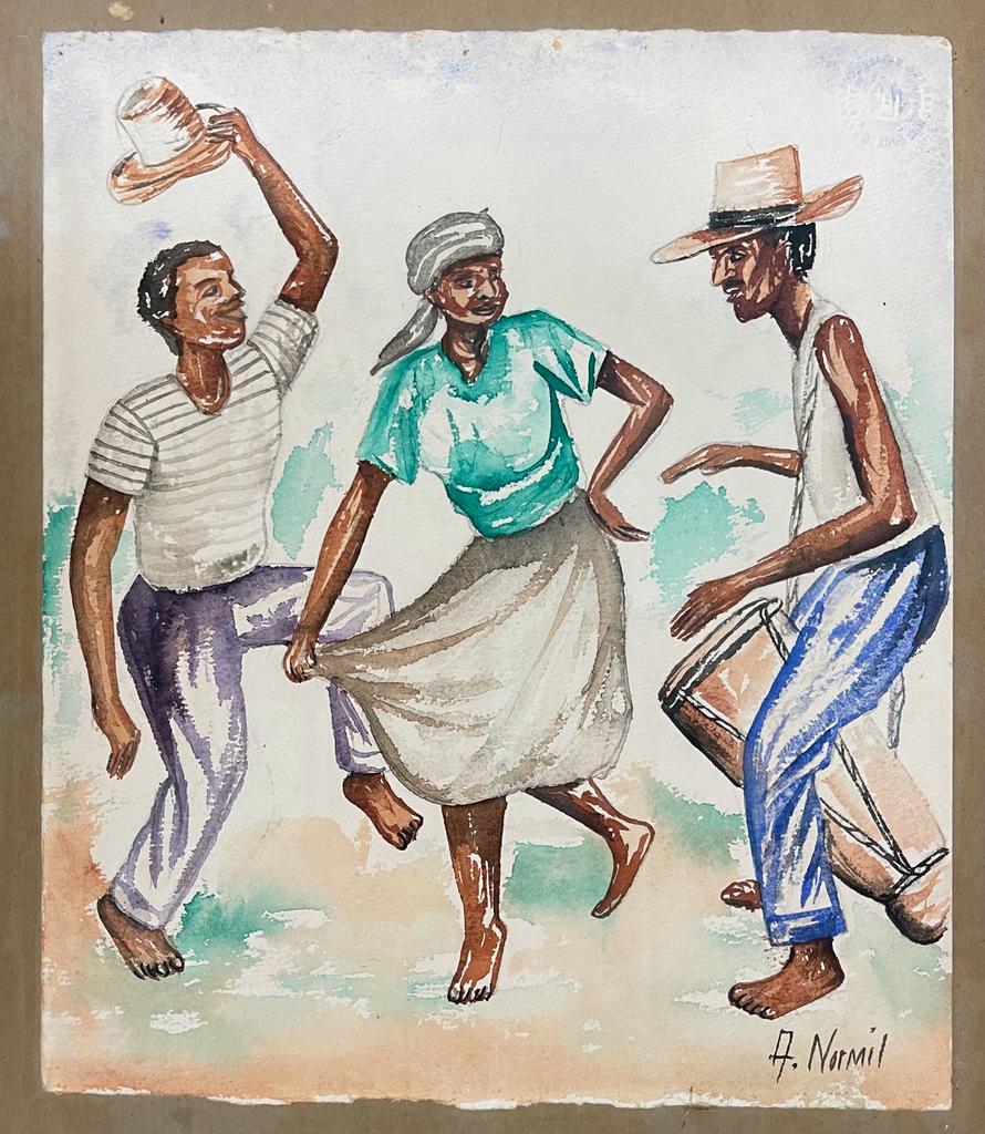 Andre Normil (1934-2014) 10"x11" Drum Dance  c1960 Watercolor on Paper #1400GN-HA
