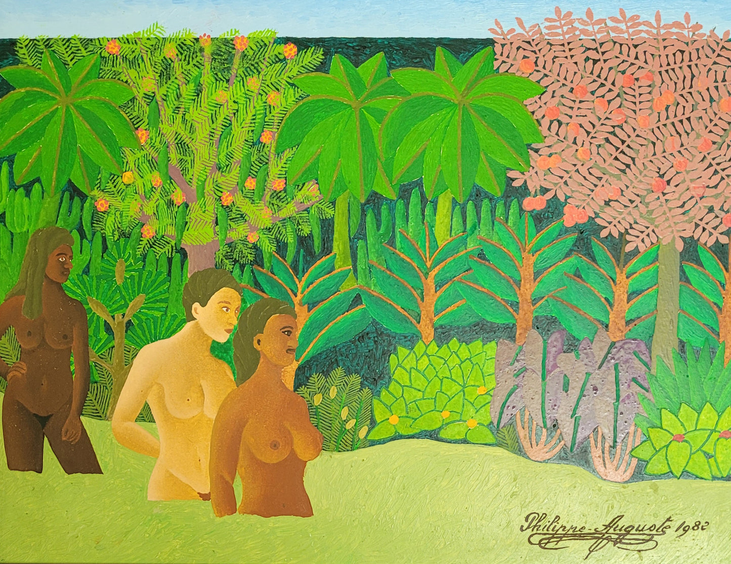 Salnave Philippe Auguste (1908-1989) 16"x20" The Bathers 1982 Oil on Board Painting #1WF