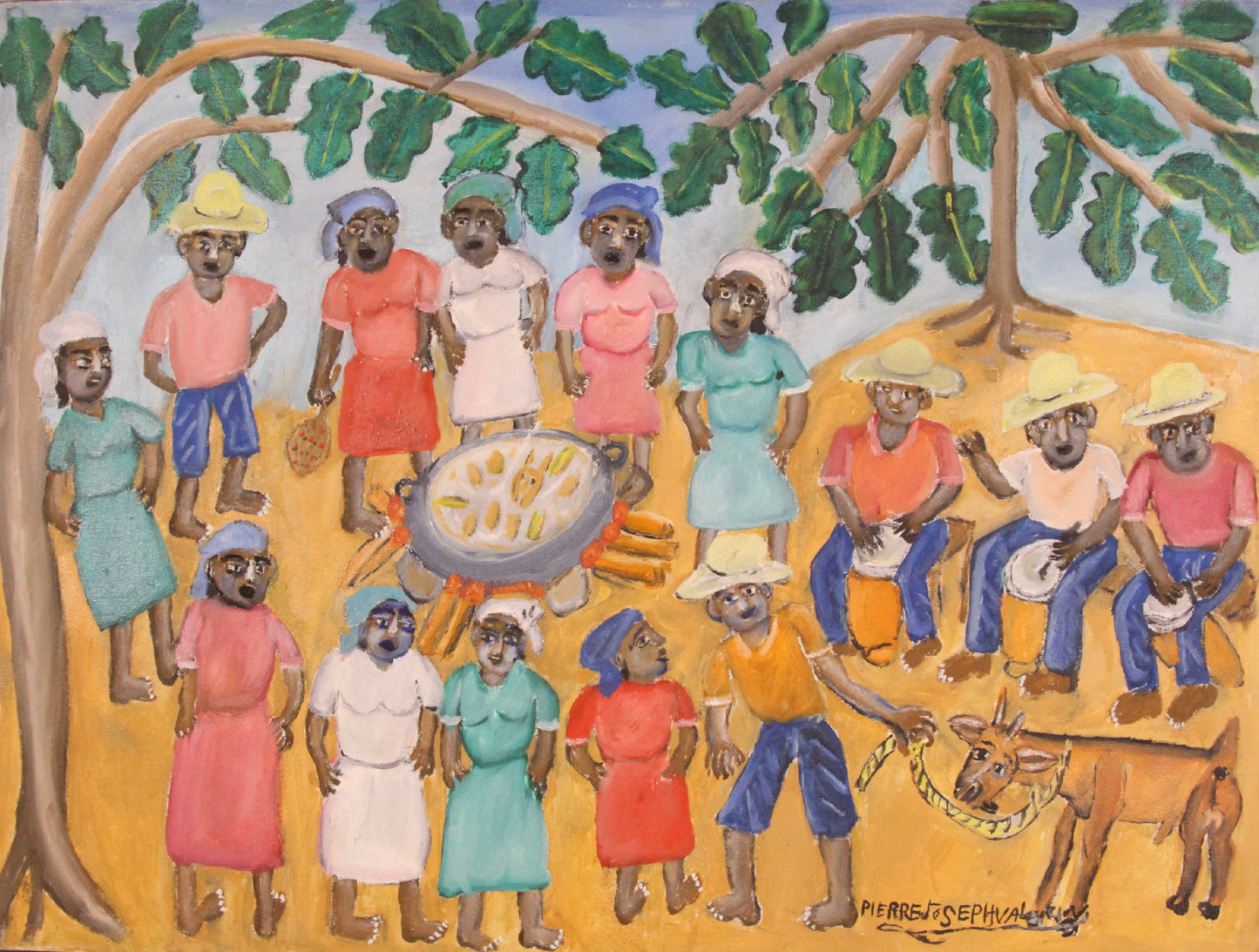 Pierre-Joseph Valcin (1925-2000) 18"x24" Outdoor Cooking c1980 Acrylic on Canvas #1TP