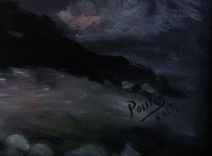 Louverture Poisson (1914-1985) 24"x20" Nocturnal Gathering c1970 Oil on Canvas Unframed Painting #1LW