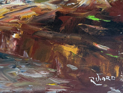 Raoul Viard (1921-1984) 16"x24" Village by the River c1970 Oil on Canvas Unframed Painting #1RS