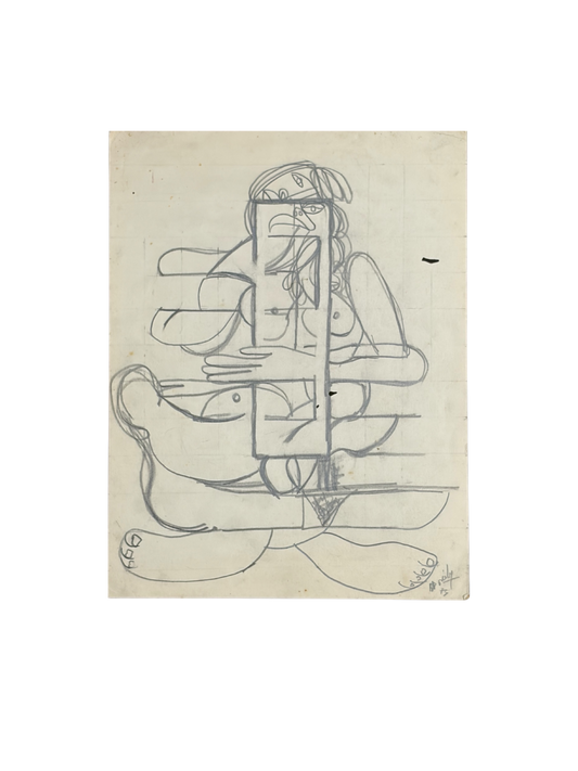 Roland Dorcely 1974 pencil drawing Cubist Female Nude Study #4