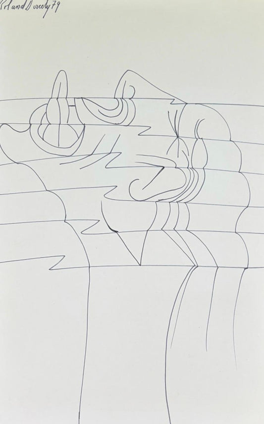 Roland Dorcely 1979 ink drawing abstract profile