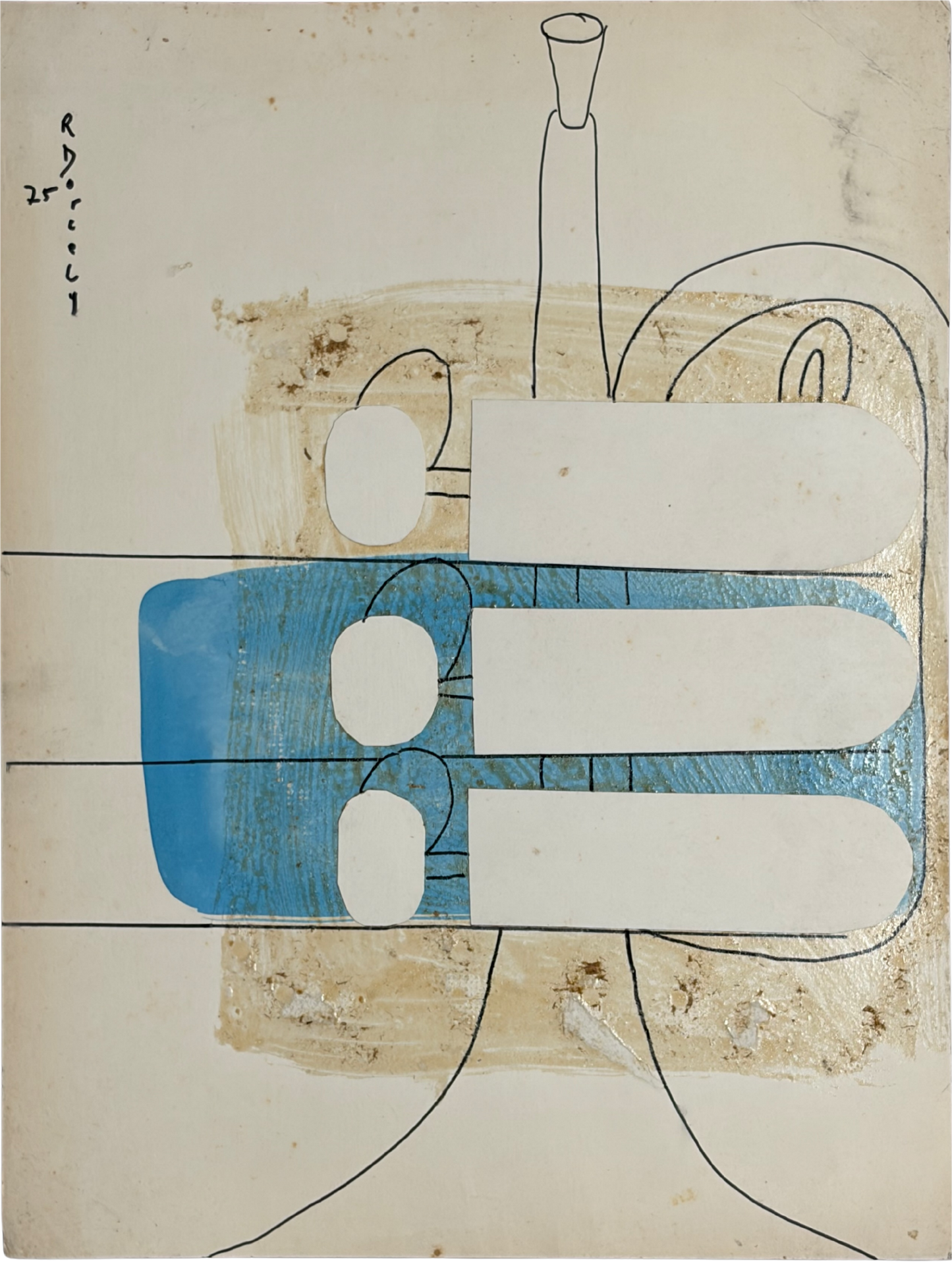 Roland Dorcely 1975 ink and colored collage, Abstract Composition