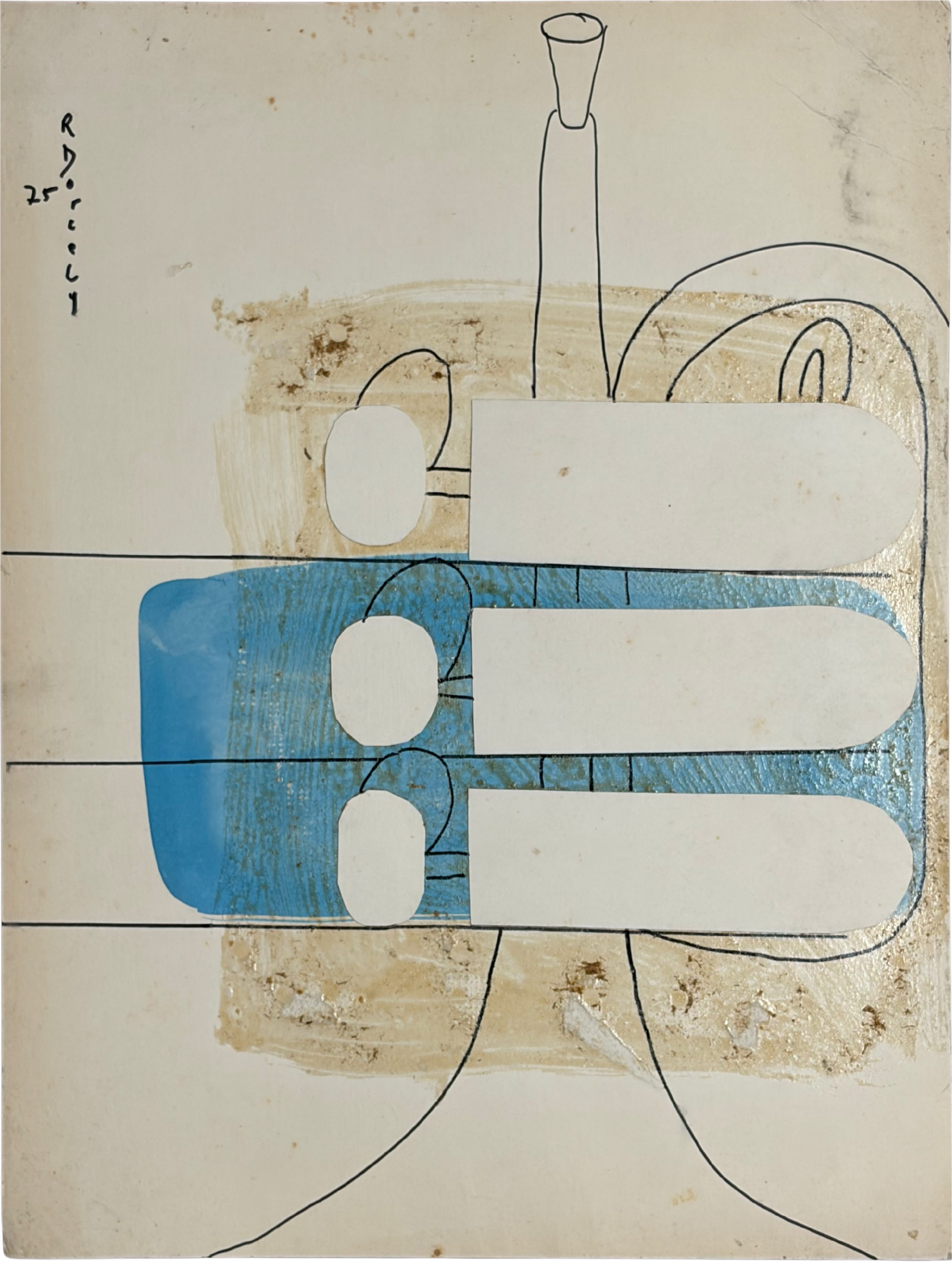 Roland Dorcely 1975 ink and colored collage, Abstract Composition