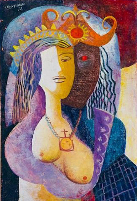 Rose-Marie Desruisseau (Haitian, 1933-1988) 36"x24" Duality 1970 Oil on Canvas Unframed Painting #1AB