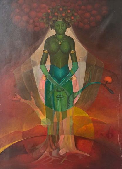 Saint-Louis Blaise (Haitian, 1956-1993) 40"x30"  Mystical Female Figure 1981 Oil on Canvas Unframed Painting #1CZ