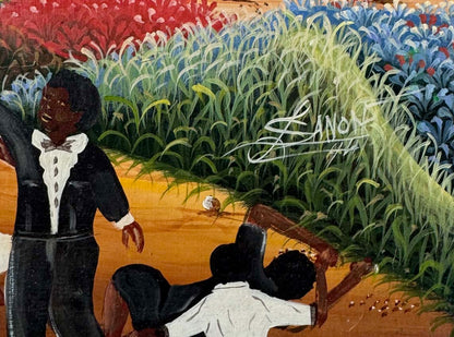 Lamarre Sanon 20"x30" Funeral Procession in the Haitian Countryside 1994 Oil on Canvas Unframed Painting #1CZ