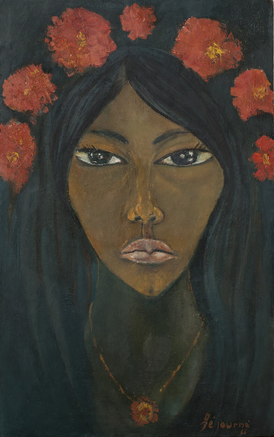 Bernard Sejourne (1947-1994) 21.5"x13.5" Portrait 1966 Acrylic on Canvas Unframed Painting #41-3-96GSN-Foundation Marie & Georges S. Nader