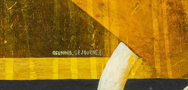Bernard Sejourne (1947-1994) 42"x26" The Golden Grace 1981 Acrylic on Board Framed Painting #14SS