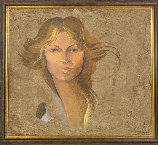 Bernard Sejourne (1947-1994) 30"x35" Portrait d'une blonde 1981 Acrylique sur carton Peinture encadrée #16SS