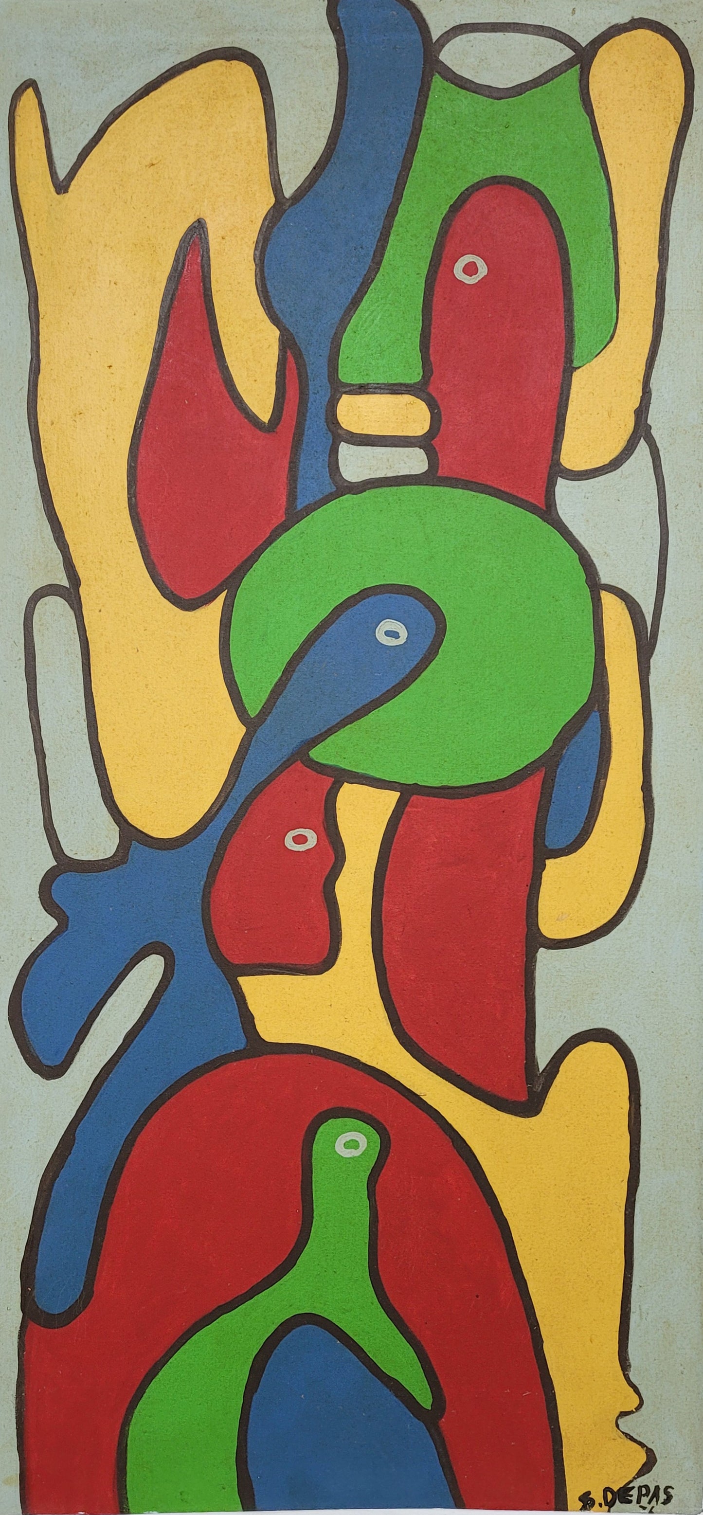 Spencer Depas 43"x21" Faces Mecano c1960's Oil on Canvas Unframed Painting #2WF