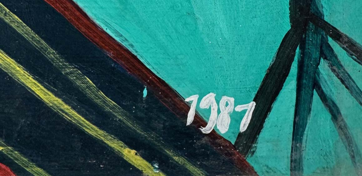 Louisane Saint Fleurant (Haitian, 1924-2005)  24"x24" Vodou Spirit Guardian (Lwa) 1987 Acrylic on Masonite Unframed Painting #1CZ