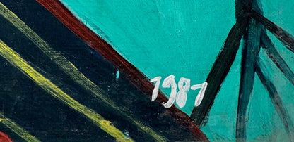 Louisane Saint Fleurant (Haitian, 1924-2005)  24"x24" Vodou Spirit Guardian (Lwa) 1987 Acrylic on Masonite Unframed Painting #1CZ