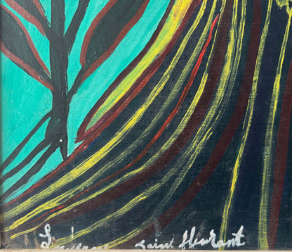 Louisane Saint Fleurant (Haitian, 1924-2005)  24"x24" Vodou Spirit Guardian (Lwa) 1987 Acrylic on Masonite Unframed Painting #1CZ