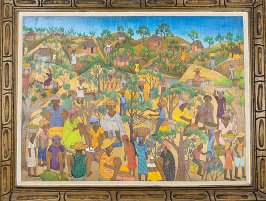 Micius Stephane (1912-1996) 24"x30" Village & Mountains c1980 Oil on Board Framed Painting #17SS