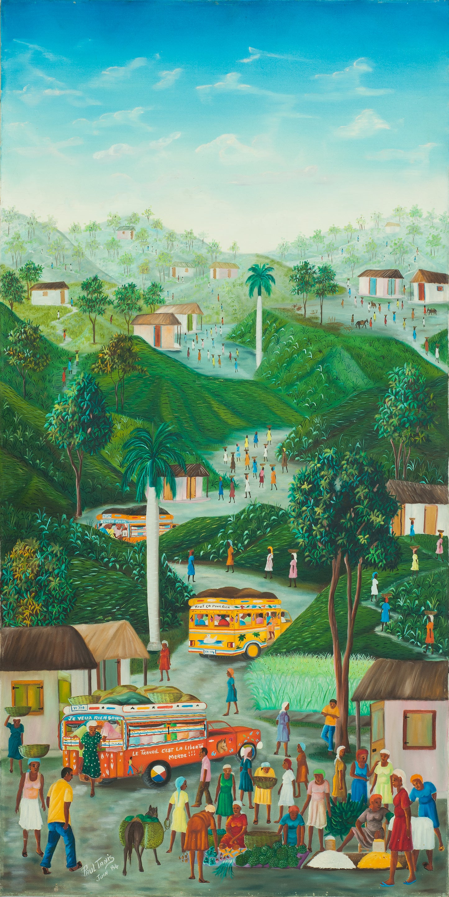 Paul Tanis 48'x24" Village Scene 1984 Oil on Canvas Painting-Fondation Marie & Georges S. Nader #48-3-96GSN