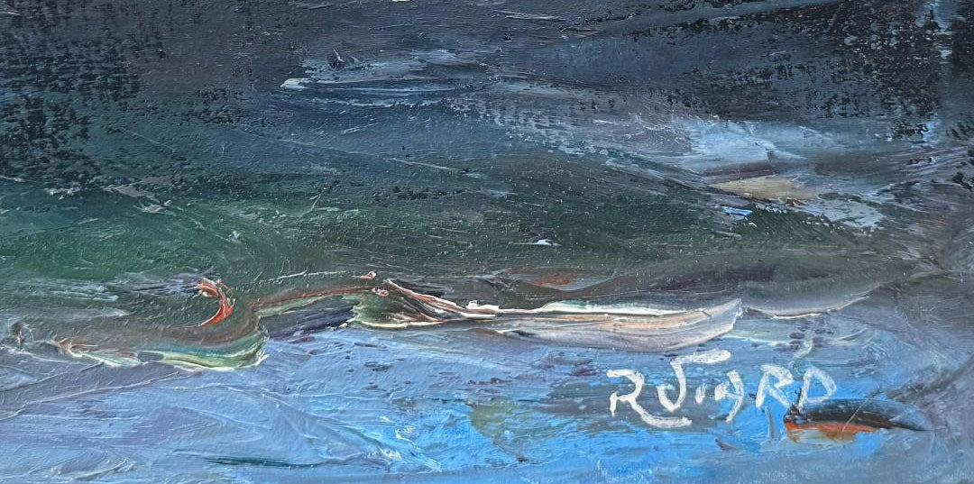 Raoul Viard (1921-1984) 16"x24" Sailboats at Night Harbor c.1970s Oil on Canvas Unframed Painting #5RS