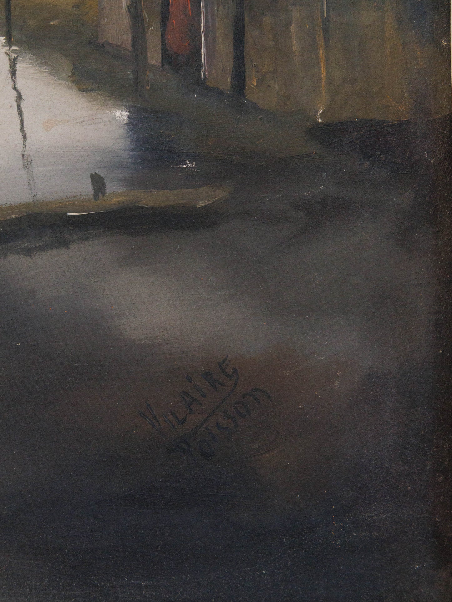 Vilaire Poisson 24"x30" Coastal Village Scene c1980 Oil on Canvas Unframed Painting #1LW
