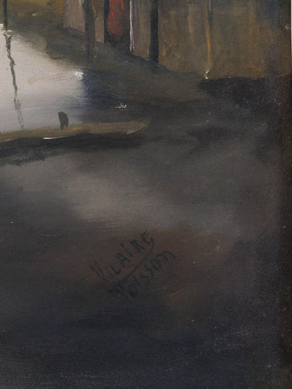 Vilaire Poisson 24"x30" Coastal Village Scene c1980 Oil on Canvas Unframed Painting #1LW
