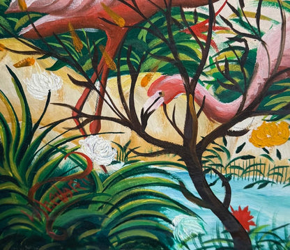 Wooley Abelard 48"x15.5" Birds 1978 Oil on Canvas Unframed Painting #2RS