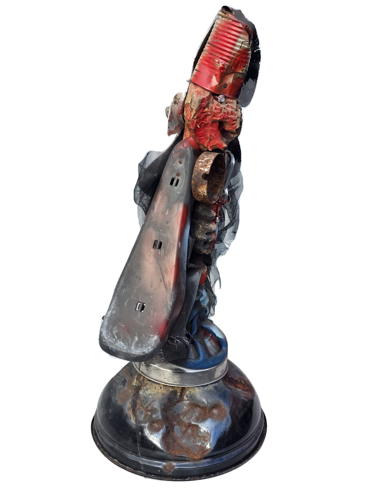 André Eugène 34"x14.5" Ogou Fè Mixed Media Sculpture on Recycled Material #1HK