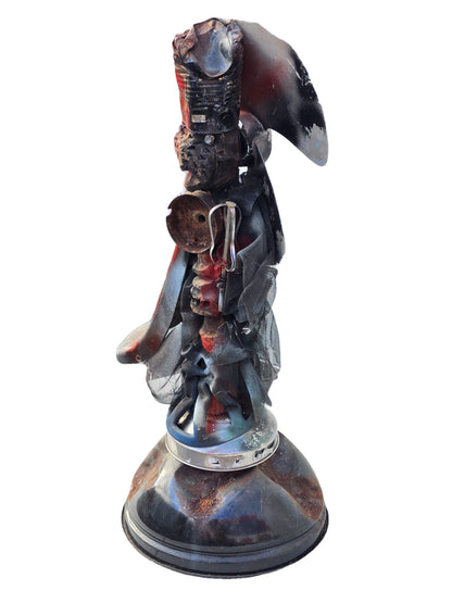 André Eugène 34"x14.5" Ogou Fè Mixed Media Sculpture on Recycled Material #1HK