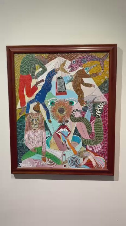 Frantz Zephirin 18"x18" Papa Zaka Huile sur toile Peinture #20JN-HA