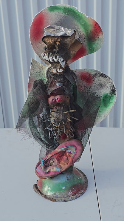 André Eugène 22"x7.5" Bawon Simityè Mixed Media Sculpture on Recycled Material #2HK