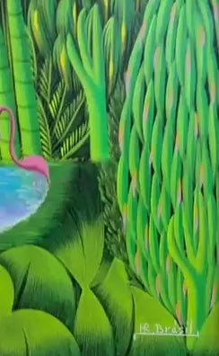 Henri-Robert Bresil (1952-1999) 30"x40" Oiseaux volants, Ibis, Pélicans c1990 Huile sur toile #3GSN-MIA