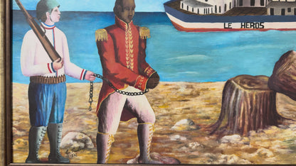 Celestin Faustin (Haitian, 1948-1981) 16"x24" Le Heros (Toussaint Louverture Deportation) 1972 Oil on Board Framed Painting #2MFN